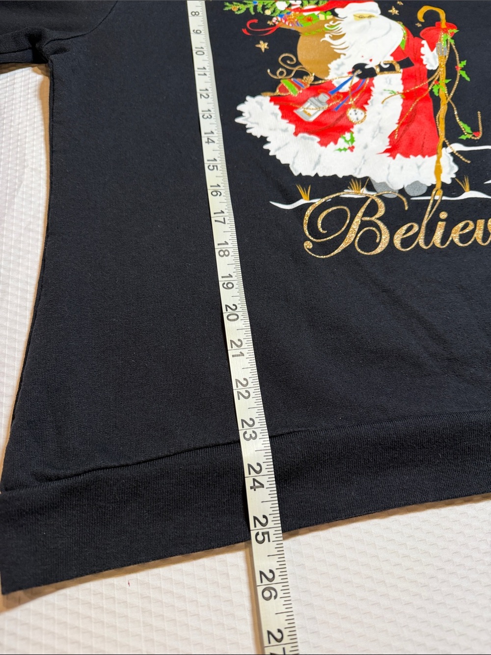 Holiday Time Black Crewneck Sweater with Santa ‘Believe’ Graphic - Picture 6 of 8